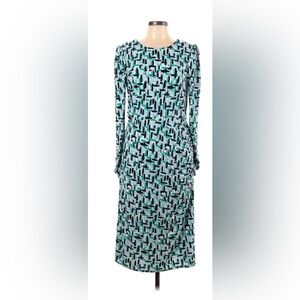Eliza J Geometric Long Sleeve Dress - Green, Black, White size 12